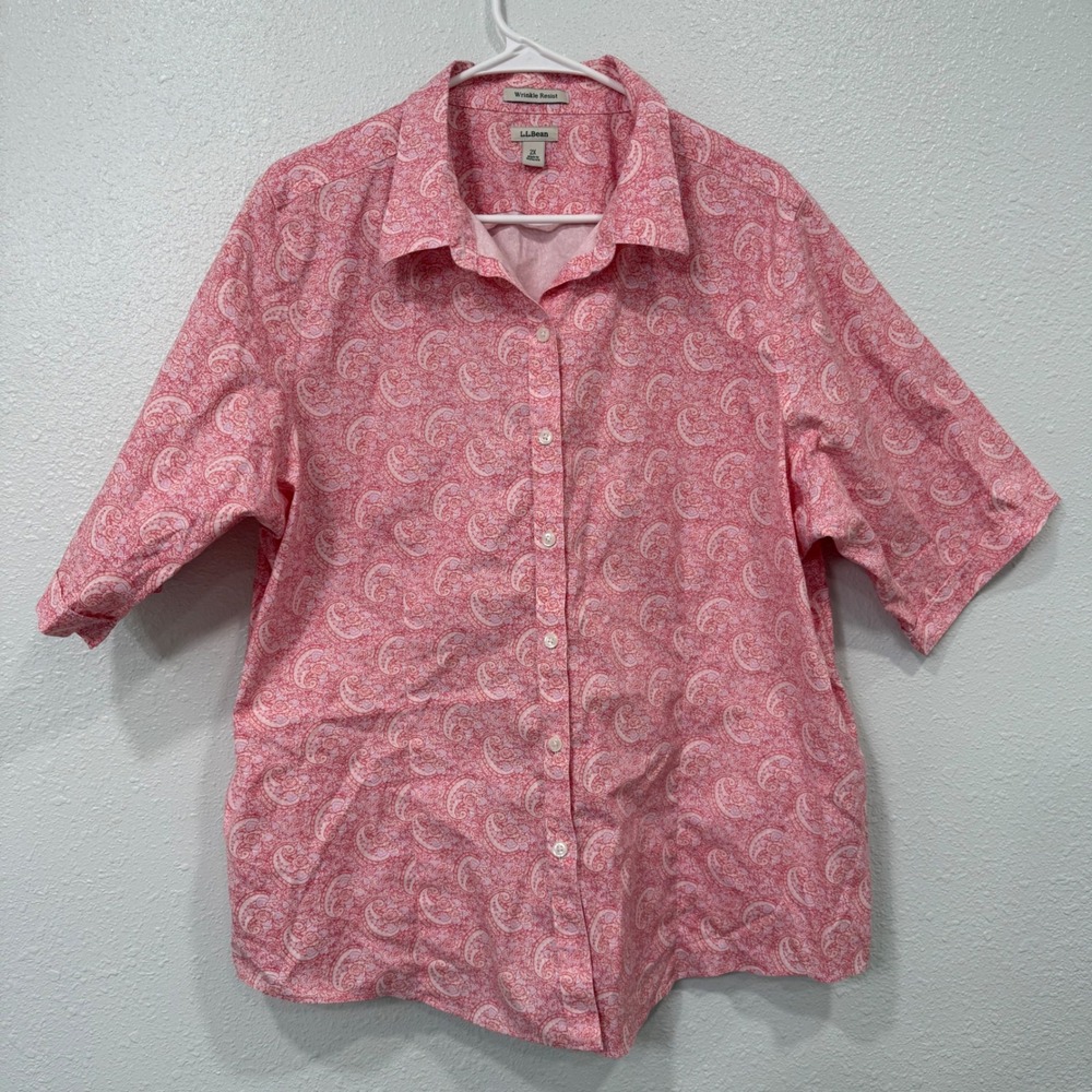 LL Bean Wrinkle Resist Pink Paisley Cotton Button Down Shirt 2X 294802